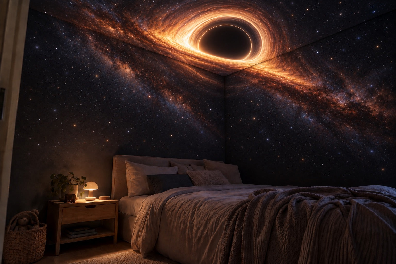 Bedroom with the Black hole projection