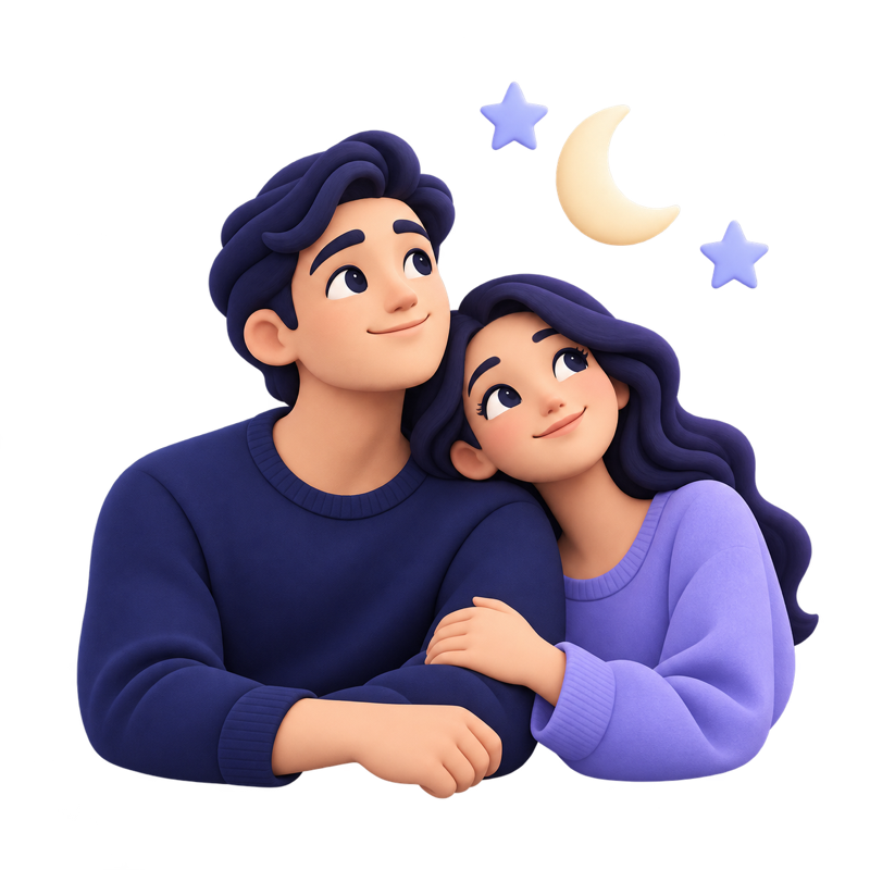 Illustration of a couple under the moon