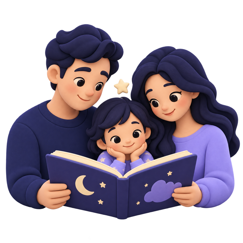Illustration of a family reading together